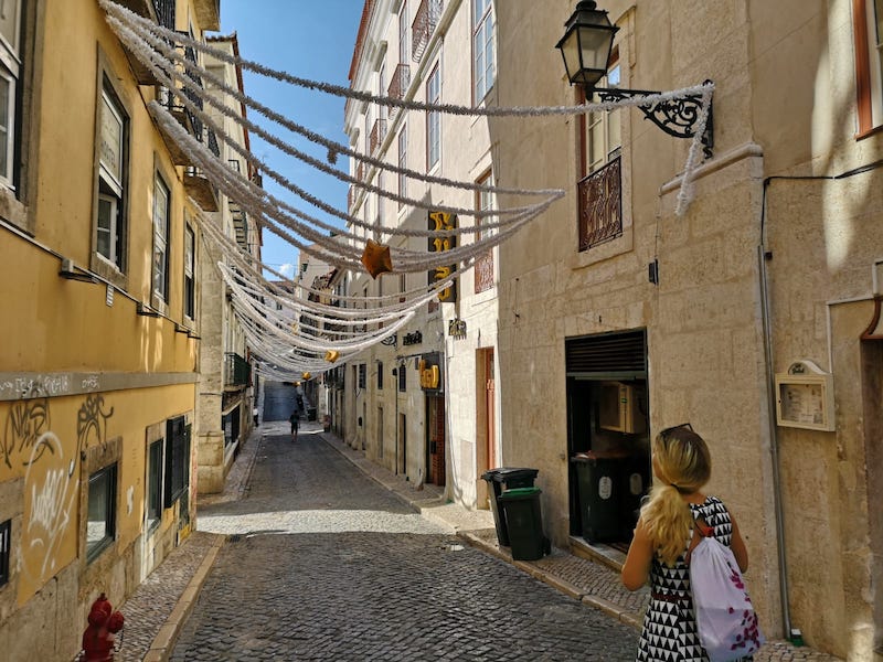 Uličky čtvrti Bairro Alto (v překladu vysoká čtvrť)