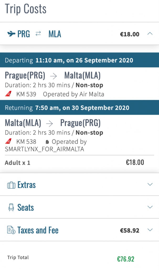 Letenka na Maltu 2020