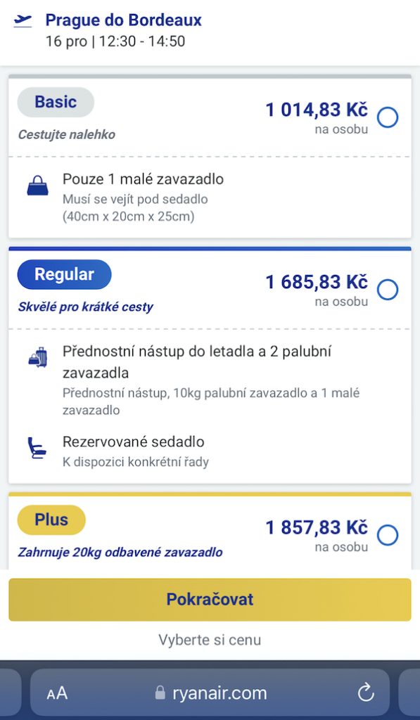 Ryanair tarif Regular