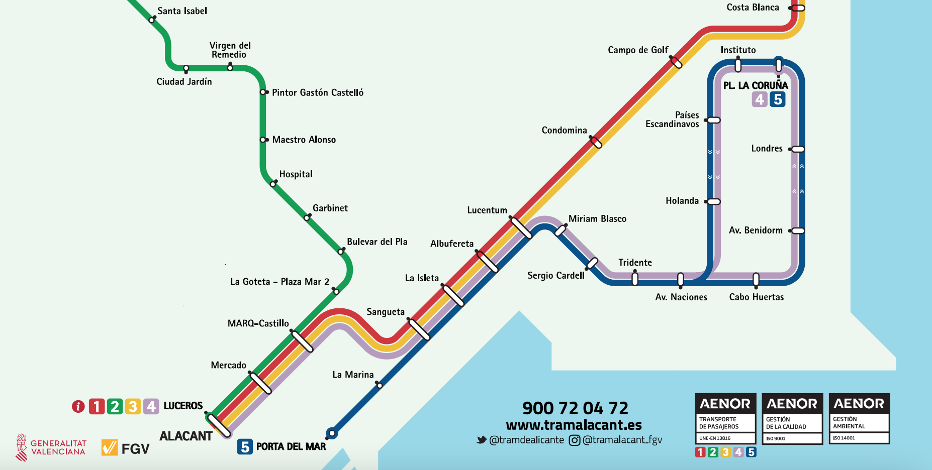 Alicante tramvaj mapa linek