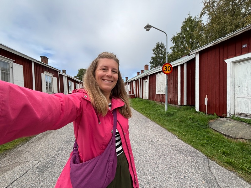 Červené dřevěné domky v kostelní vesnici Gammelstad u Luleå