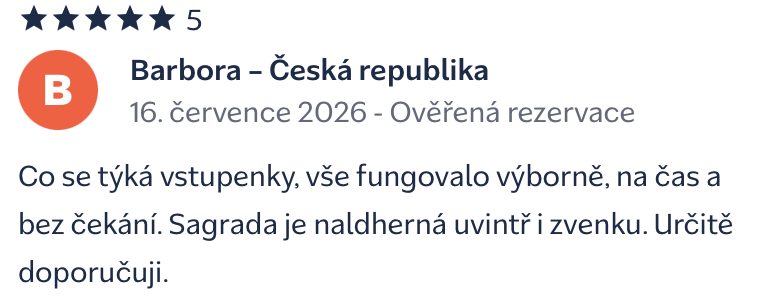 Pětihvězdičková recenze Barbory na rezervaci vstupenky do Sagrady Família přes GetYourGuide